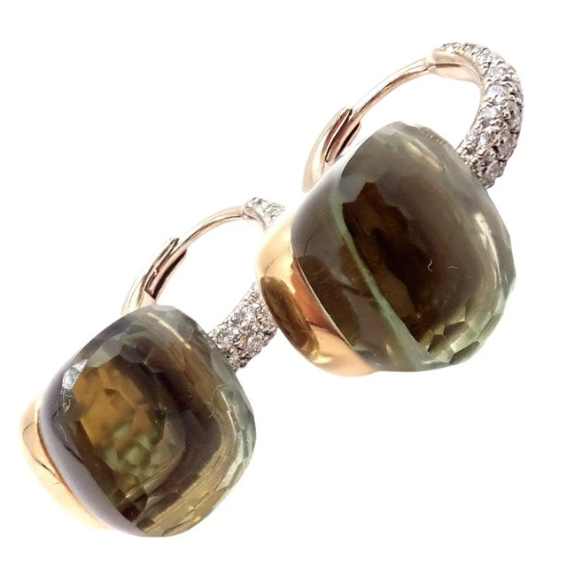 Light Green Pomellato Nudo Rose + White Gold Diamond Prasiolite Earrings - 2 Pieces For Sale - Image 8 of 9