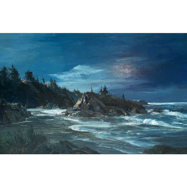 Bennett Bradbury "Moonrise Depoe Bay" Large Coastal Seascape Oil Painting For Sale In Palm Springs - Image 6 of 16