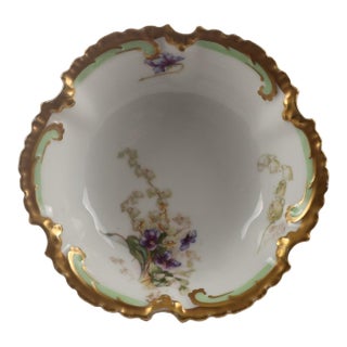 Antique Coronet Limoges Porcelain Bowl – Hand Painted Florals With Heavy Gilt, C. 1900 For Sale