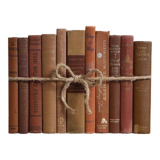 Decorative Books - Vintage Walnut Book Bundle - 1 Foot of Brown Books For Sale