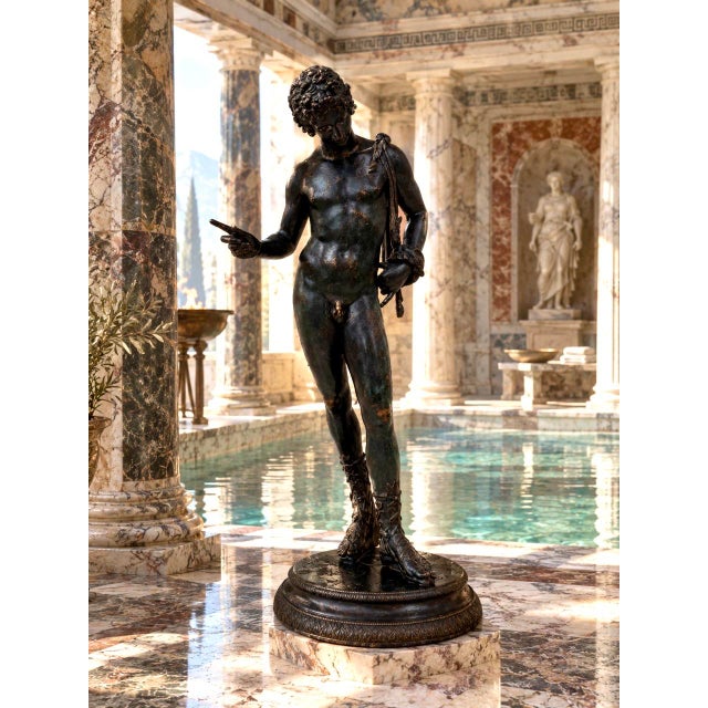 Praxiteles, Large Bronze Sculpture Narcissus of Pompeii, 1890s, Bronze For Sale - Image 17 of 18