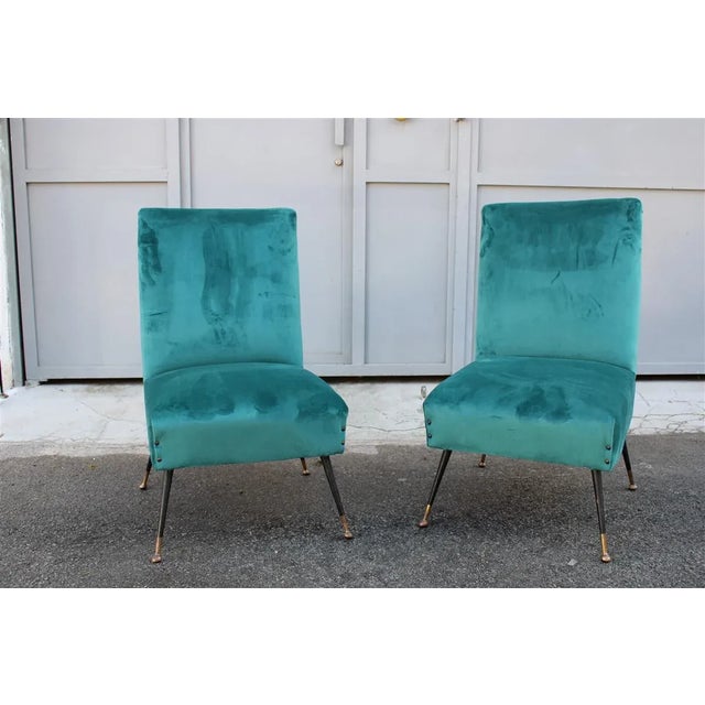Set of Green Velvet Lounge Chairs by Gigi Radice for Minotti, 1950s For Sale - Image 9 of 9