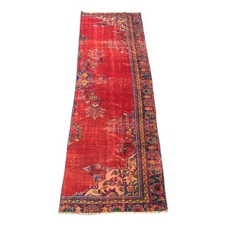 Vintage Red Oushak Runner Rug For Sale