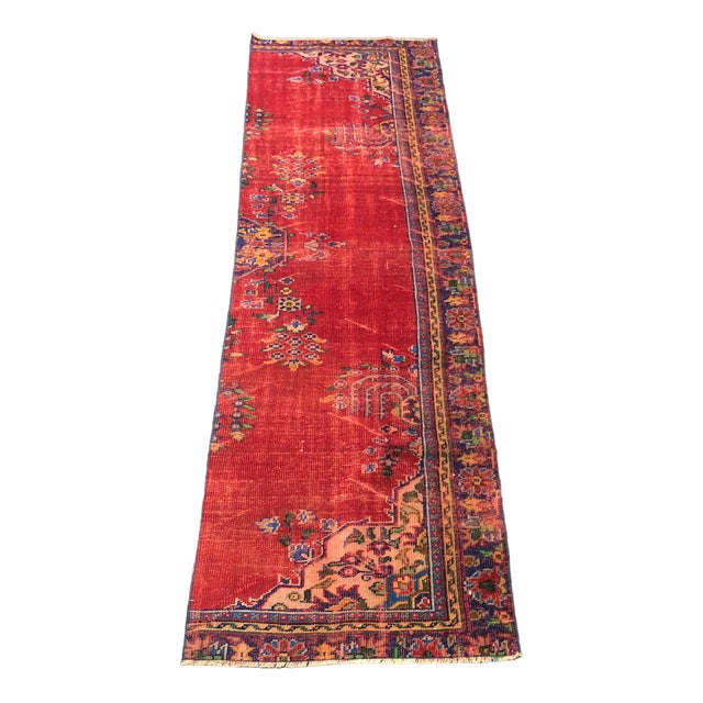 Vintage Red Oushak Runner Rug For Sale
