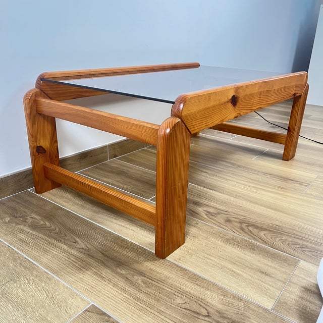 Coffee Table in Pine with Smoked Glass Top, 1970s For Sale - Image 12 of 18