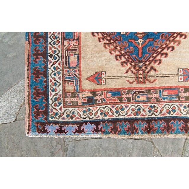 Tan 1900s Antique Geometric Medallion Hand-Knotted Wool Runner - 3′7″ × 12′7″ For Sale - Image 8 of 10