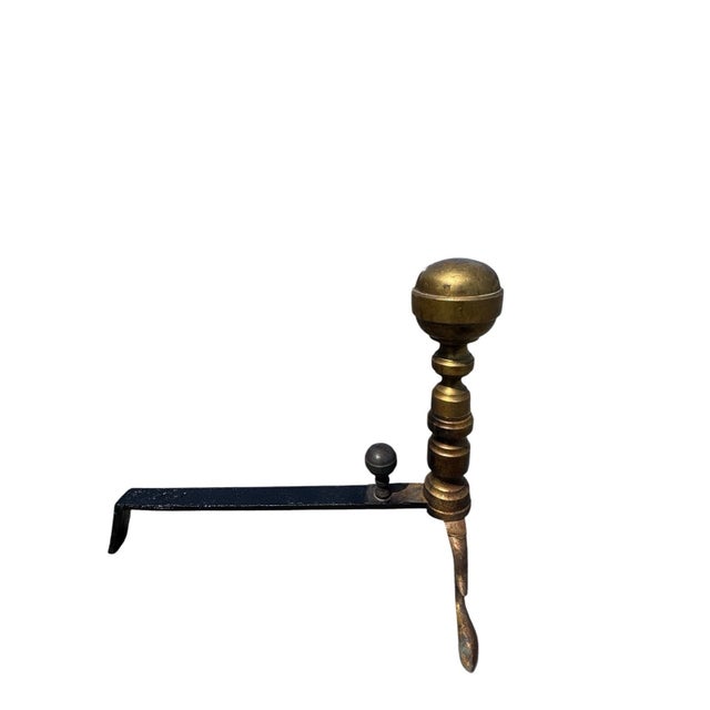 Antique Brass Ball Finial Fireplace Andirons Fire Dogs Pair Early 1900s For Sale - Image 11 of 18