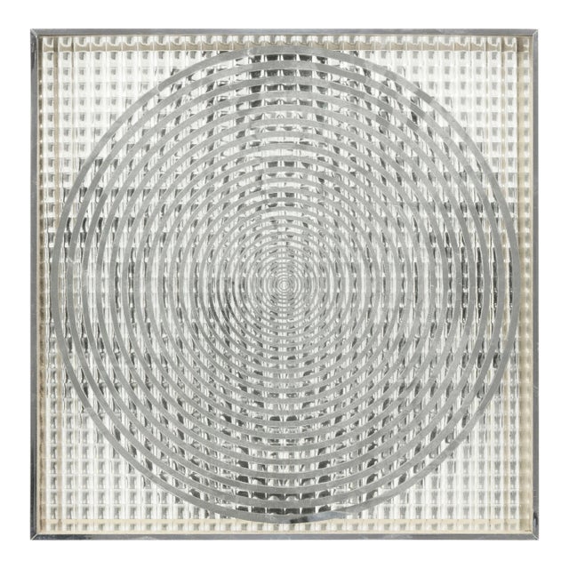 Vintage Mid Century Art Glass Mirror in the Style of Victor Vasarely For Sale