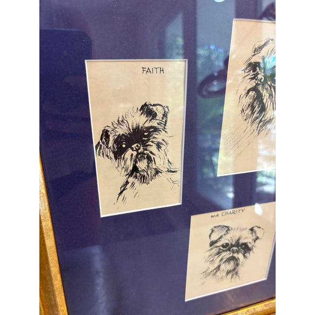 1970s Brussels Griffon Dog Drawings Framed Set of 3 For Sale - Image 5 of 5