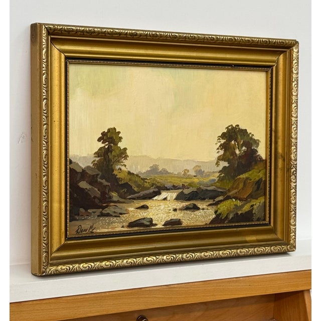 Wood Vintage River Landscape Oil in English Countryside - 20th Century British Art 1973 For Sale - Image 7 of 14