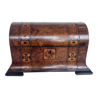 Exceptional Inlaid British Tunbridge Ware Tea Caddy With Dome Top and Complete Interior For Sale