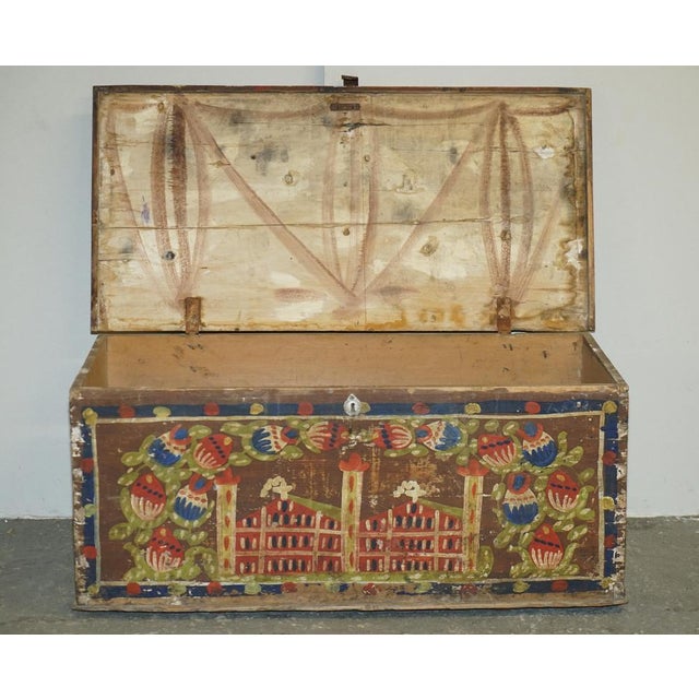 Romanian Blanket Chest with Church Painting, 1880s For Sale - Image 13 of 18