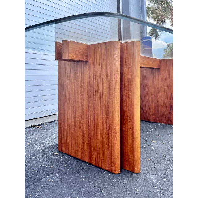 Wood Mid Century Danish Modern Trekanten Dining Table With Oval Edge Glass Top | by Gustav Gaarde For Sale - Image 7 of 15