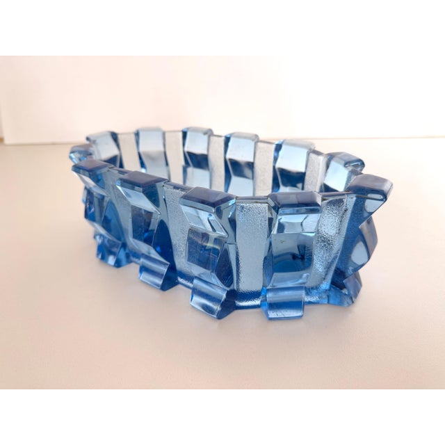 Art Deco Blue Glass Bowl by Rudolf Schrötter for Inwald, Poland, 1970s For Sale - Image 4 of 13
