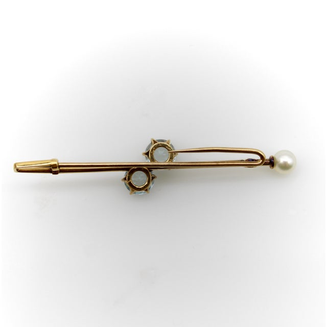 Early 20th Century Tiffany & Co. Edwardian 16k Gold Scarf Pin/ Brooch With Aquamarine and Pearl For Sale In Los Angeles - Image 6 of 9