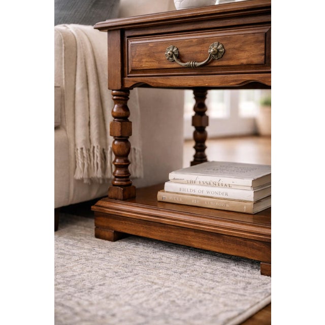 Pair of Cal Shops Solid Wood Traditional Nightstands With Turned Legs & Lower Shelf For Sale - Image 10 of 11