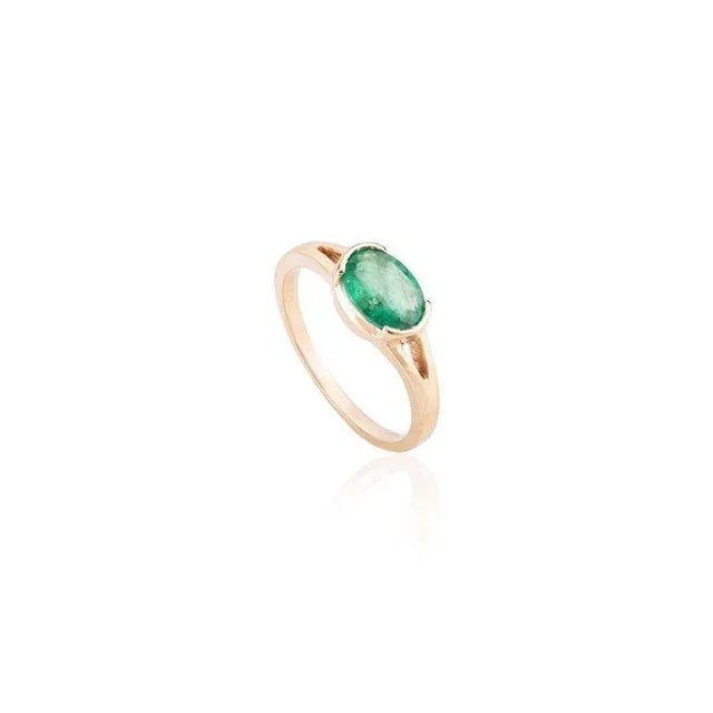 Metal 14k Yellow Gold 1.16 Carat Oval Emerald Single Stone East to West Ring Size 8 For Sale - Image 7 of 11