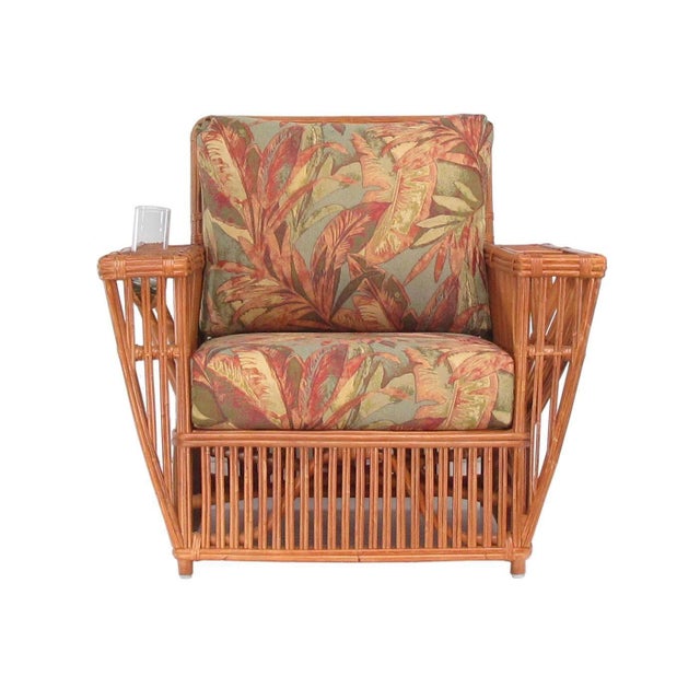 Wood 1990s Presidents Art Deco Stick Reed Rattan Nantucket Lounge Armchair For Sale - Image 7 of 7