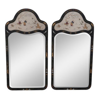 Pair Friedman Brothers Chinoiserie Paint Decorated Designer Mirrors For Sale