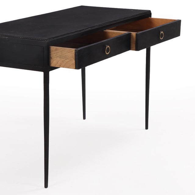 Early 21st Century Contemporary Painted Iron and Leather Writing Desk in the Manner of Jean-Michel Frank For Sale - Image 5 of 7