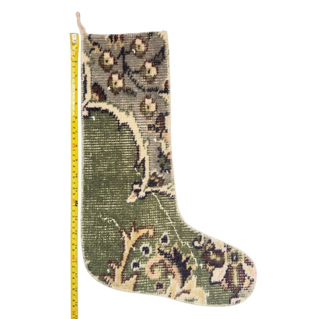 2020s Two-Tone Vintage Kilim Christmas Stocking, Olive Green & Gray Floral Wool, 11.8 X 17.7 in – One of a Kind Decor For Sale - Image 5 of 6