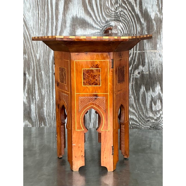 Wood Vintage Boho Inlay Drinks Table For Sale - Image 7 of 7