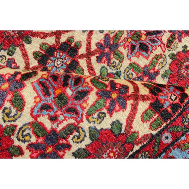 Semi Antique Persian Malayer Rug With Floral Pattern in Rich Red, Yellow Tones For Sale - Image 9 of 12