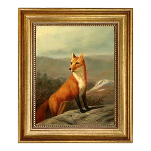 Red Fox Framed Oil Painting Print on Canvas in Antiqued Gold Frame