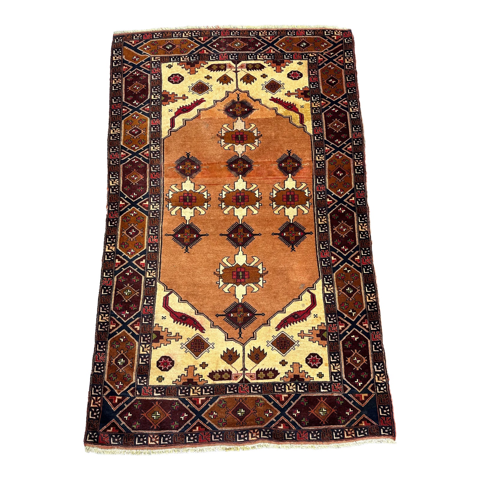 Vintage Turkmen Tribal Rug, Hand Knotted Heriz Style Pattern Rug | Chairish