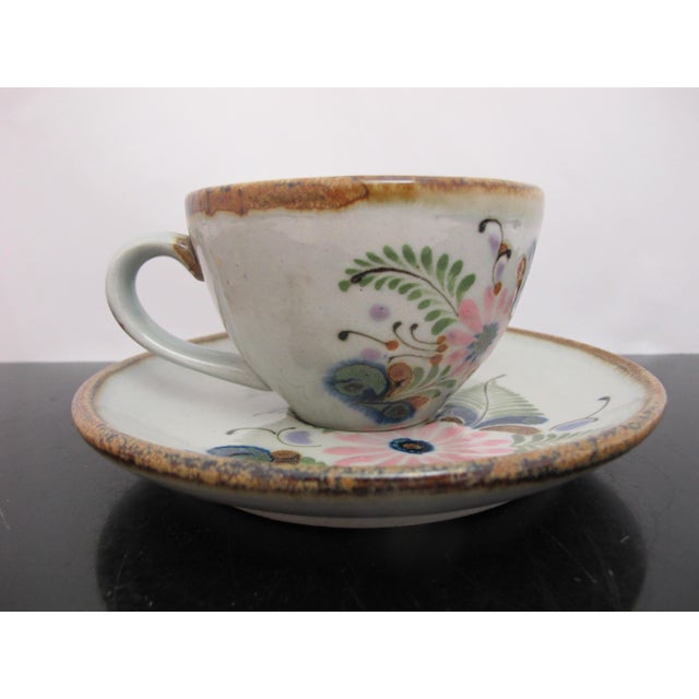 Mexican Ken Edwards El Palomar Flower Tonala Mexico Folk Art Stoneware Cup & Saucer For Sale - Image 3 of 10