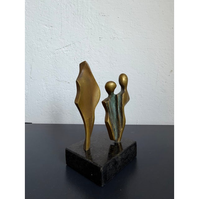 Modern Abstract Geometric Bronze Sculpture on Black Granite Base, Brazil 1980s For Sale - Image 9 of 12