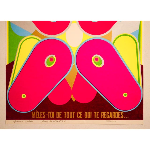 Abstract 1974 Original Vintage Serigraphy Poster - "Mêles-Toi De Tout Ce Qui Te Regardes..." - Centre Culturel Canadien, Guy Montpetit For Sale - Image 3 of 3