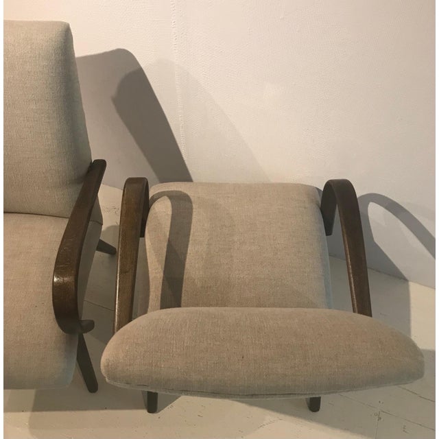 Pair of Early 20th Century Danish Lounge Chairs Reimagined in Belgian Linen For Sale In Chicago - Image 6 of 7
