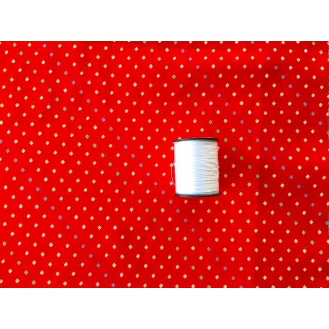 Vintage Kimono Silk Blend by the Yard Red With Diamond Shape Dots For Sale - Image 4 of 5