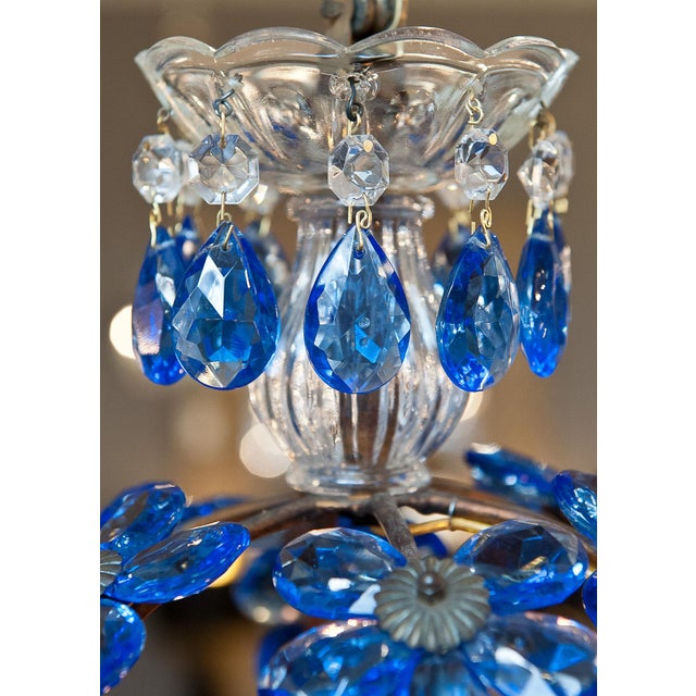 French Antique Sapphire Blue Crystal Chandelier For Sale In Austin - Image 6 of 10