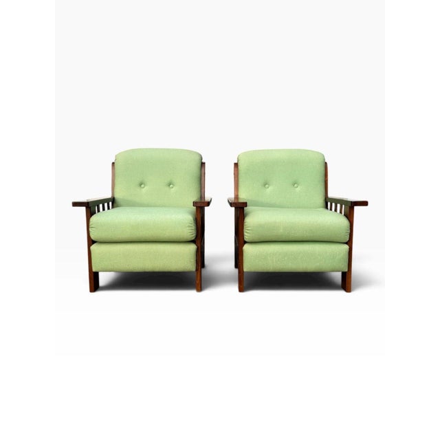 Arts & Crafts Pair of Vintage Mission Oak Arts & Crafts Lounge Chairs For Sale - Image 3 of 12