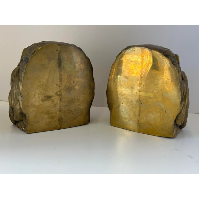 Pair of Vintage Hollywood Regency Brass Lion Head Bookends or Bookshelf Decor For Sale - Image 4 of 8