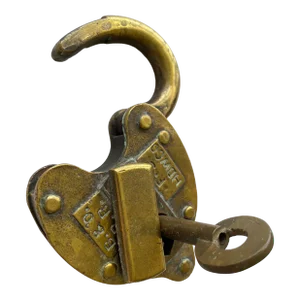 Antique Lock Set Marked B & O Railroad Brass Pad Lock f.s. Hardware Heart Shaped