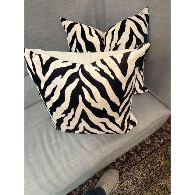 Black Woven Zebra Print Pillow Solid Reverse Side For Sale - Image 8 of 8