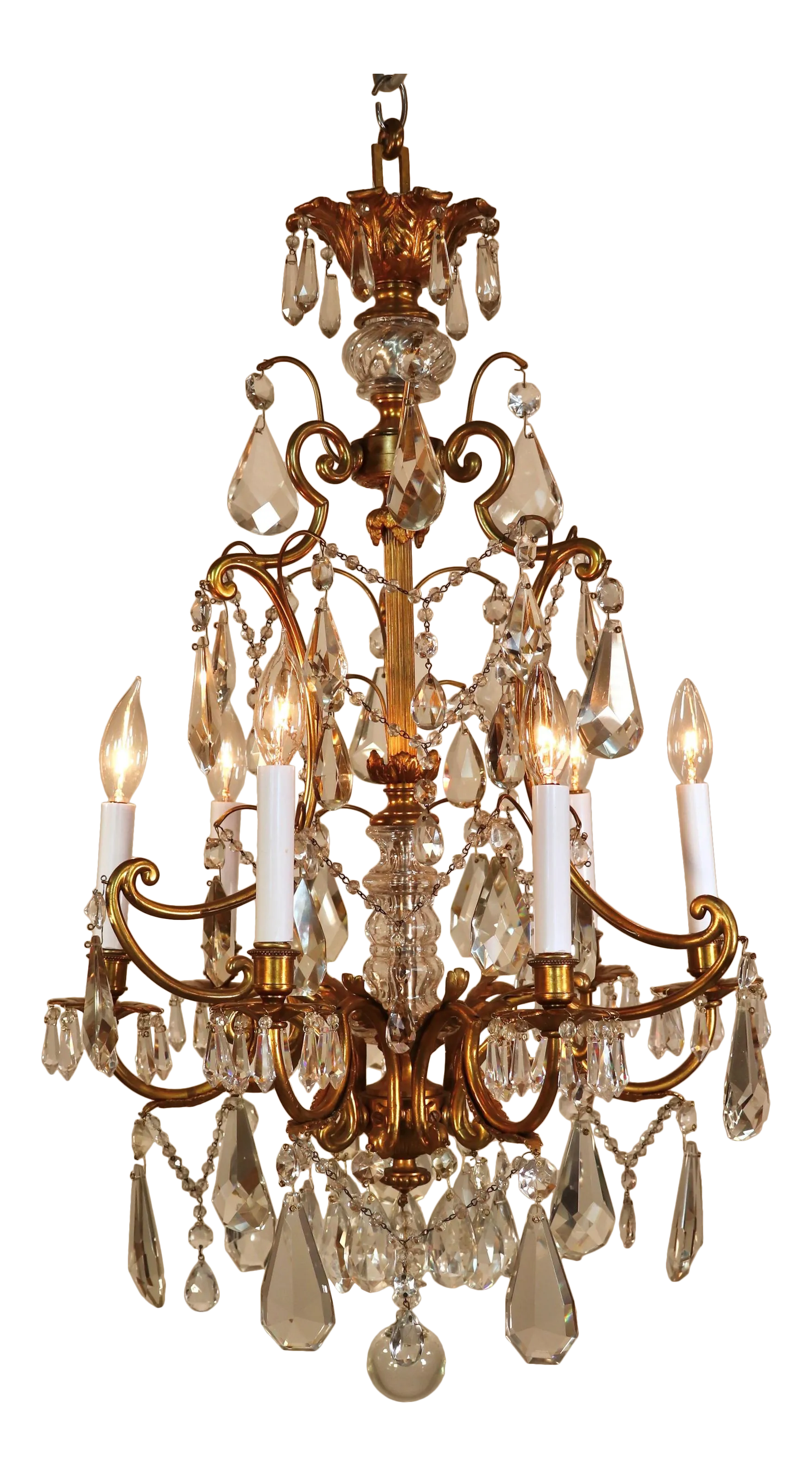 Circa 1920 French Louis XV Style Gilt Bronze and Brass and Crystal