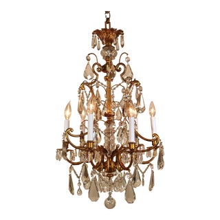 Circa 1920 French Louis XV Style Gilt Bronze and Brass and Crystal Chandelier For Sale