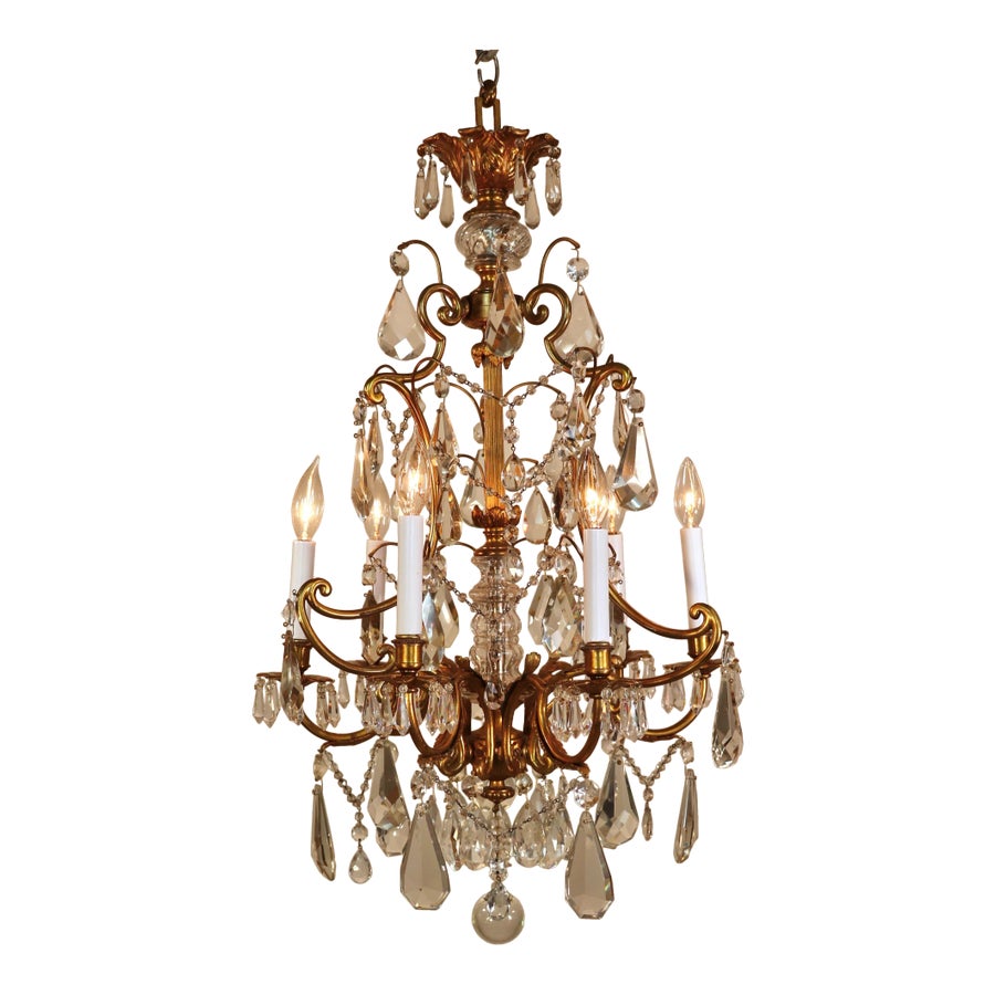 Circa 1920 French Louis XV Style Gilt Bronze and Brass and Crystal