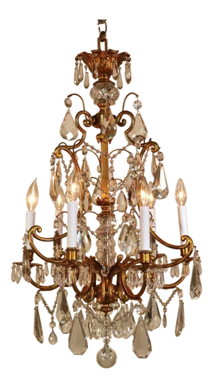 Circa 1920 French Louis XV Style Gilt Bronze and Brass and Crystal Chandelier