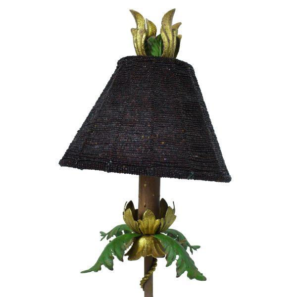 A pair of ornamental floral table lamps by John Richards, with intricate botanical metalwork rising from slender stems....