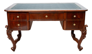 Antique Louis Philippe Neapolitan Desk in Mahogany with Chiseled Leather Top, 19th Century