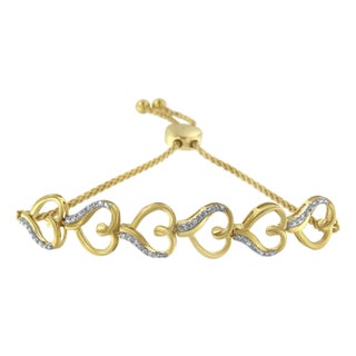 10K Yellow Gold over .925 Sterling Silver Diamond Accented Open Hearts 6”-9” Adjustable Chain Bolo Bracelet (H-I Color, I2-I3 Clarity) For Sale