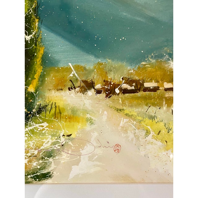 Late 20th Century Late 20th Century Mid-Century Modern Abstract Landscape Mixed Media Painting by S. Shin - Framed For Sale - Image 5 of 6