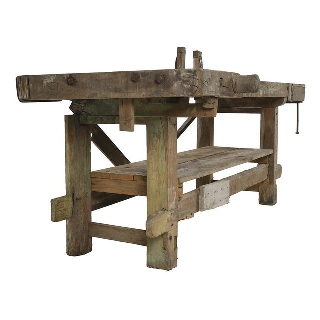 Vintage Oak Workshop Bench For Sale - Image 4 of 8