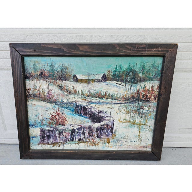 Mid-Century Modern Vintage 1970s Impressionist Impasto Winter Landscape Oil Painting Ed Forestier For Sale - Image 3 of 12