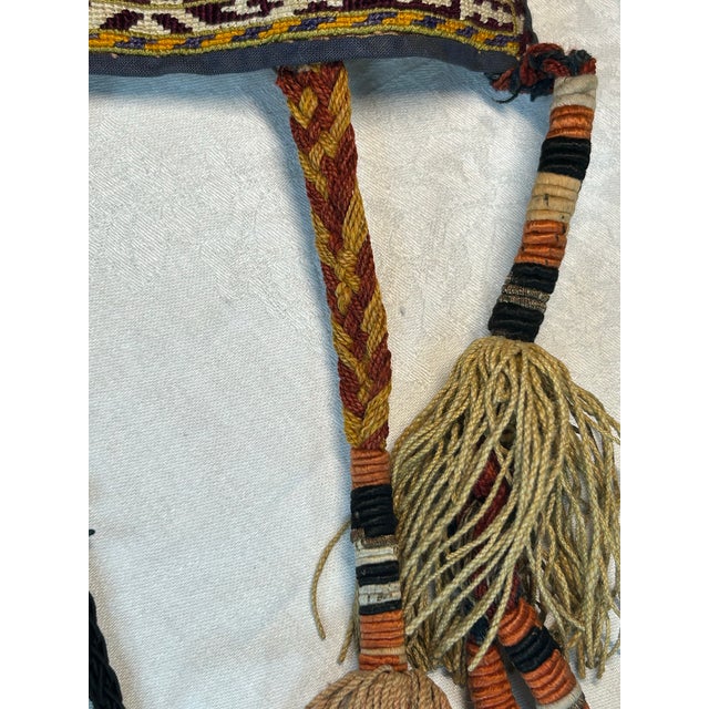 Purple Antique Yomut Turkmen Spindle Bag Igsalyk Long Tassels Multicolor Wool For Sale - Image 8 of 10